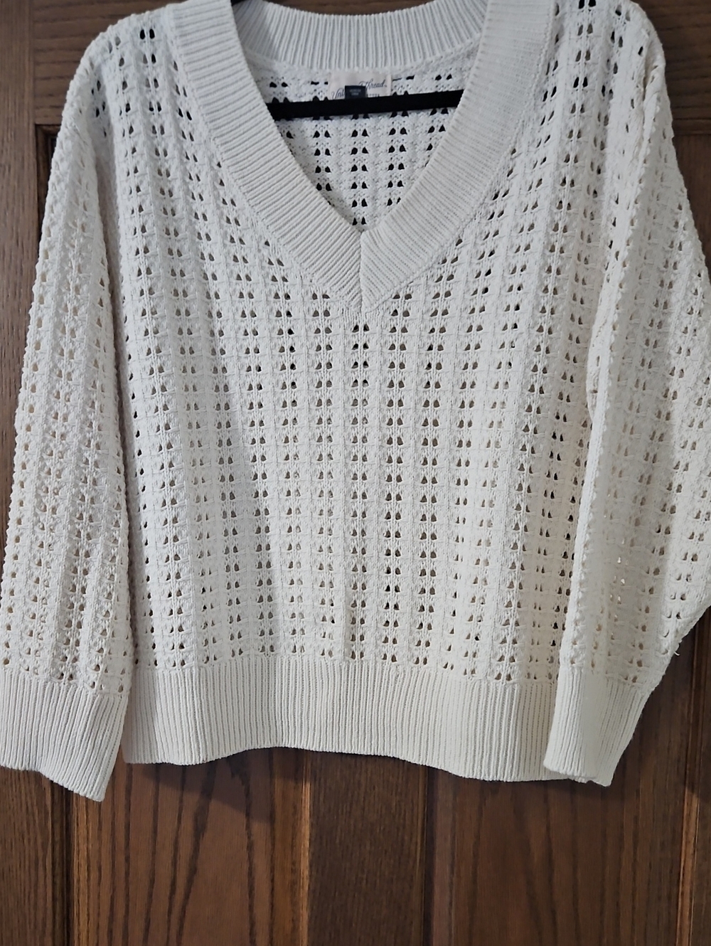Universal Thread Cream Openwork V-Neck Sweater